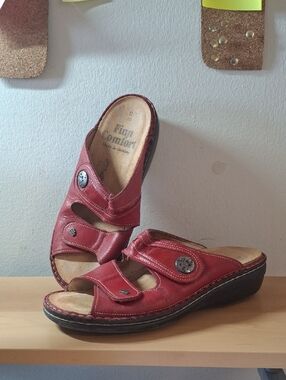 Finn Comfort Mira-Soft Red Leather Mules Sz 38 / 7-7.5